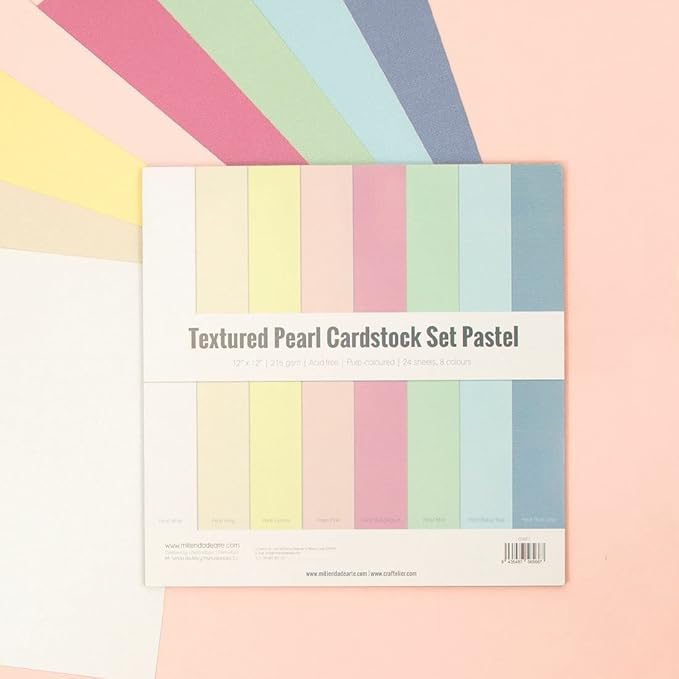 Craftelier - Cardstock Set Pearlescent Pastel Texture | Pack of 24 Double Sided Cardstock for Card Making, Scrapbooking and Craft Projects | Weight 216 grams | Size 30,48 x 30,48 cm (12" x 12")