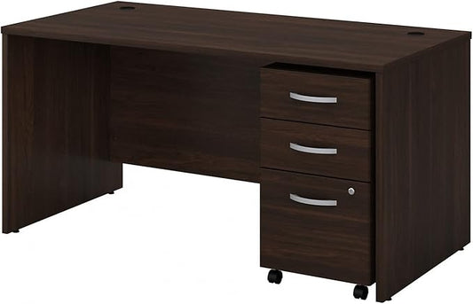Bush Business Furniture Studio C Office Desk with Mobile File Cabinet, 60W x 30D, Black Walnut