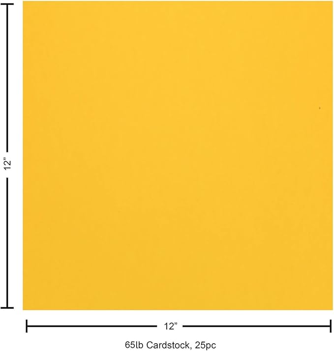 PA Paper Accents Cardstock Pack 12" x 12" Canary Yellow, Smooth, 65lb colored cardstock paper for card making, scrapbooking, printing, quilling and crafts, 25 pieces