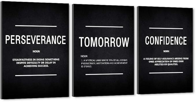 Modern Art Inspirational Giclee Canvas Wall Art Combination PERSEVERANCE TOMORROW CONFIDENCE Art Print Office Teamwork Home Classroom Wall Decor Set of 3 Framed Ready to Hang-60¡±Wx28¡±H