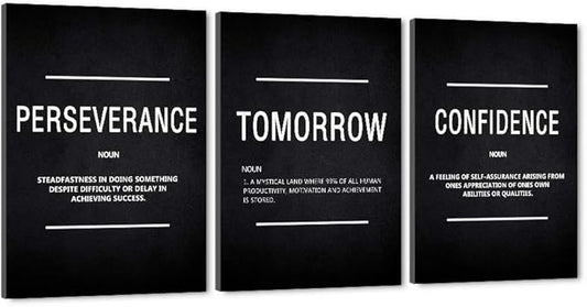 Modern Art Inspirational Giclee Canvas Wall Art Combination PERSEVERANCE TOMORROW CONFIDENCE Art Print Office Teamwork Home Classroom Wall Decor Set of 3 Framed Ready to Hang-60¡±Wx28¡±H