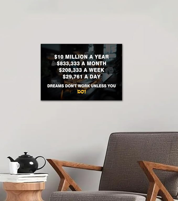 10 Million Dollars a Year Canvas Wall Art Money Breakdown Financial Inspirational Poster Motivational Wealth Goal Wall Decor for Study Living Room Bedroom Office Decoration Easy to Hand 18x24inch