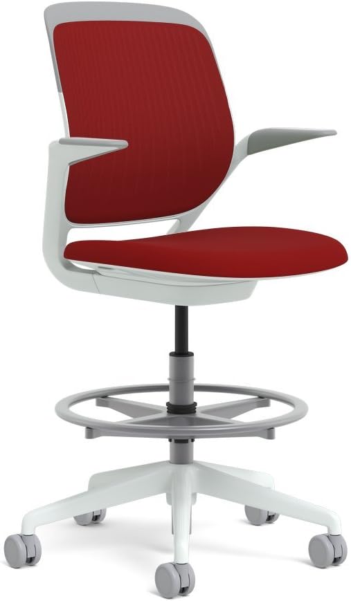 Steelcase White Base with Hard Floor Casters Cobi Stool, Scarlet
