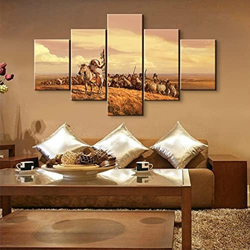 5 Pieces Native American Wall Art - Chiefs Indian Decor Posters for Bedroom (70''W x 40''H)