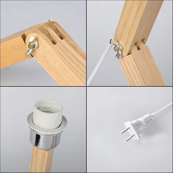 ELINKUME Robot Bedside Lamp, Fabric Lampshade Match Foldable Solid Wood Body, Creative E27 Screw Table Lamp for Bedroom Living Room