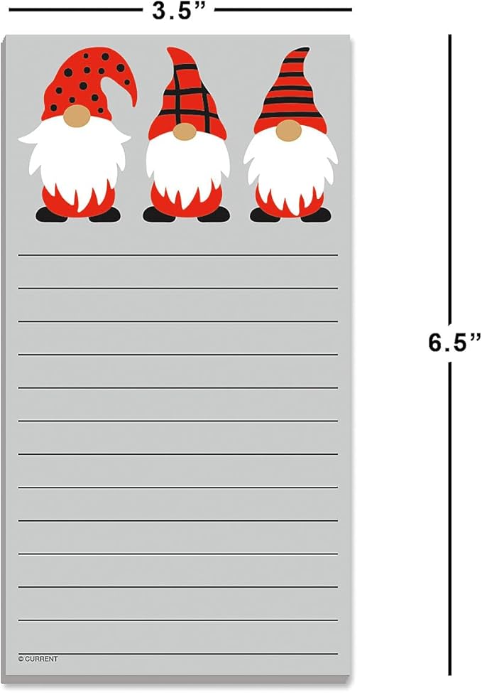 Current Christmas Gnomes Magnetic Notepad Set – Set of 2 Memo Pads, 60-Sheet Pads, 3½ x 6½ Inches, Shopping List, To-Do Notes, Printed in The USA