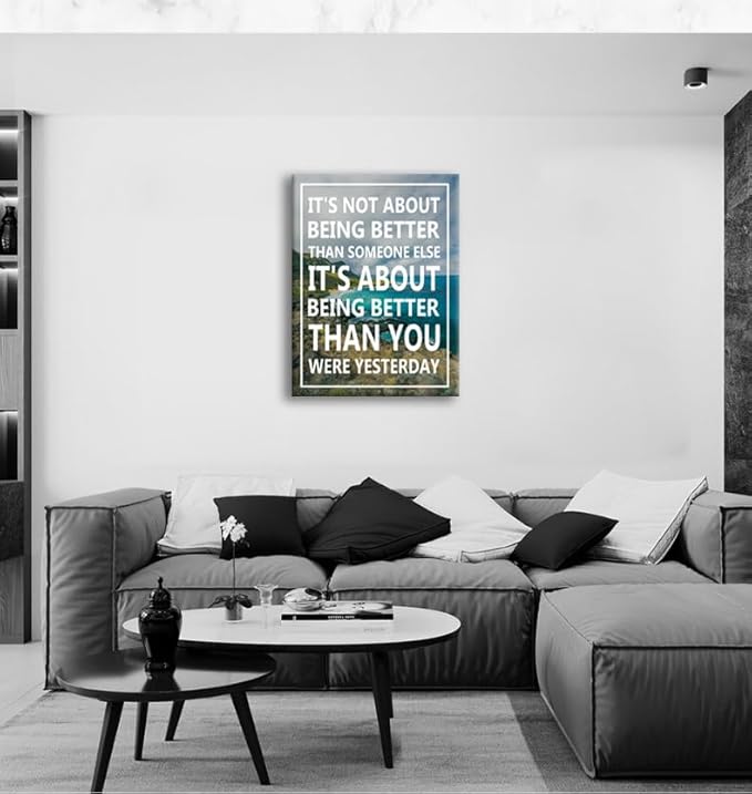 It's Not About Being Better Than Someone Else Motivational Canvas Wall Art Office Decor Inspirational Quote Canvas Print Positive Painting Home School Wall Decor Framed Ready to Hang [30''W x 40''H]