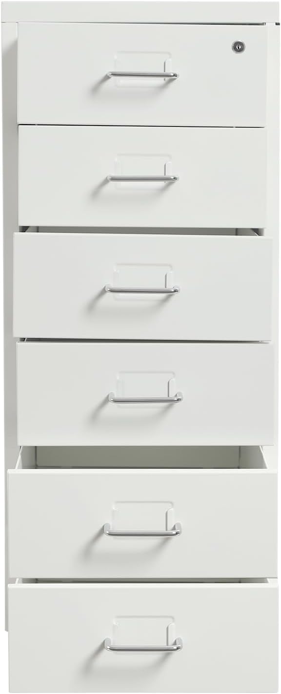 Vertical File Cabinets | 3 Drawer File Cabinet with Wheels| Steel Lockable Storage Cabinets | Metal S-torage Cabinet for Home Office | Storage A4/F4/Letter/Legal (White-6 Drawers)