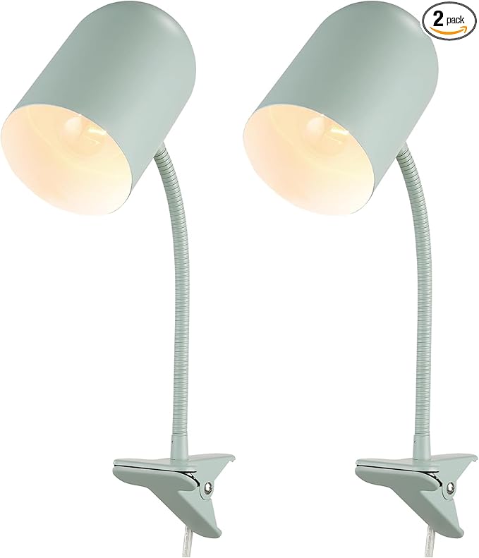 GLOBE Electric 52302 Carter 15" Clip-Arm Desk Lamp, Matte Teal, Adjustable Gooseneck Arm, in-Line On Off Switch (Pack of 2)