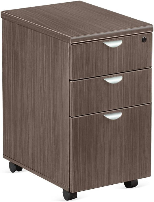 NBF Esquire 16" W Office Files Pedestal Cabinet - 3 Drawer File Cabinet with Lock - Mahogany Laminate Office Filing Cabinets - Modern Mobile File Cabinet Document Storage (22" D x 28" H, Gray)