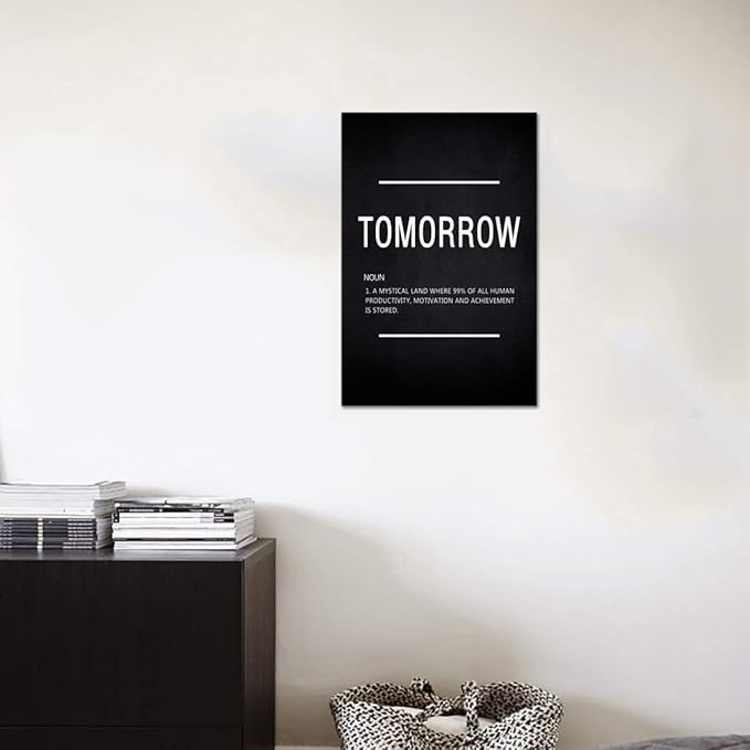 Inspirational Canvas Wall Art Success Motivational Painting Tomorrow Noun Hustle Pictures Inspiring Entrepreneur Quote Posters Prints Artwork Decor for Home Office Framed Ready to Hang (12”Wx16”H)