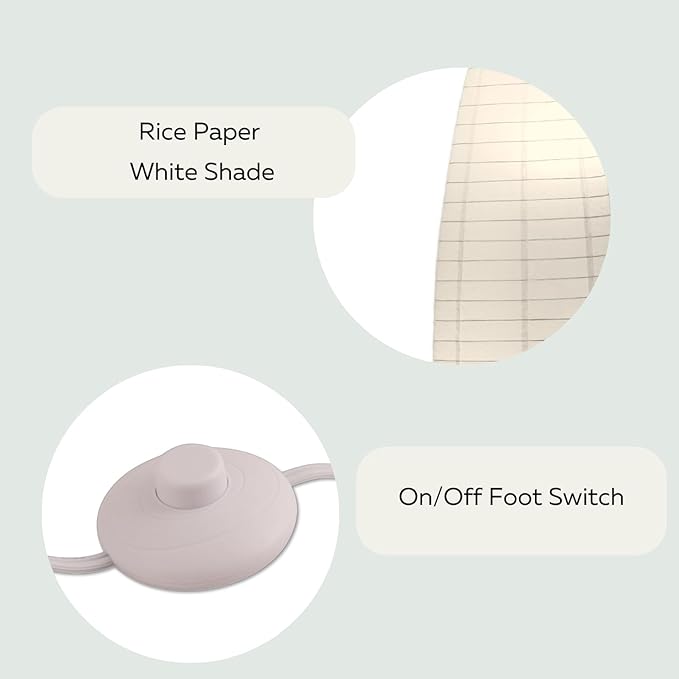 LIGHTACCENTS Paper Floor Lamps Set of 2-59 Inches Tall Rice Paper Floor Lamp with On/Off Footswitch - Elegant Floor Lamps for Living Room Standing Lamp for Bedroom and Living Room Decor
