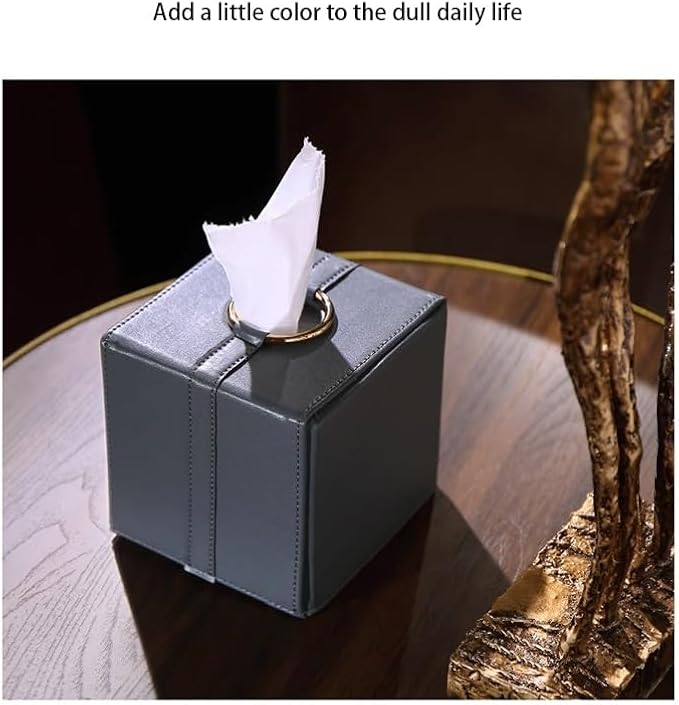 Stylish Tissue Box Durable Leather Tissue Box and Pu Tissue Box Holder Can be Used for Bathroom Dressing Table Bedside Table Office Desk Modern Tissue Box (Color : White) (Gray)