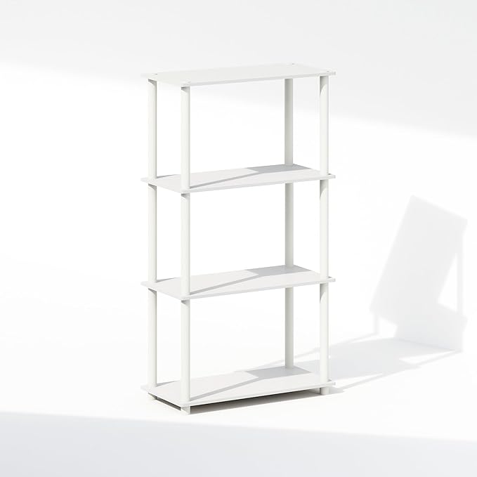 Furinno Turn-N-Tube Book Shelf, 4-Tier Bookshelf, Bookcase with Multipurpose Compact Display Rack, 11.6 x 23.6 x 43.2, for Living Room, Bedroom, Home Office, White/White
