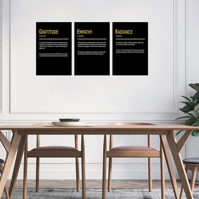 WYJDFART Inspirational Wall Decor GRATITUDE EMPATHY RADIANCE Noun A Positive Emotional Chain 3 Pieces Motivational Wall Art for Office Home Bedroom Workplace Framed Ready to Hang [48''Wx 24''H]