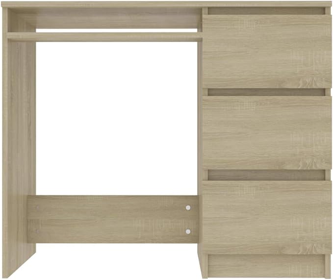 35.4" Computer Desk, Computer Workstation with 3 Drawers, Study Writing Home Office Desk, Modern Chipboard Multipurpose Desk Easy Assemble, 35.4"x17.7"x29.9"