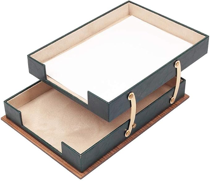 Leather Desk Set - Leather Organizer Desk Set - Walnut Wood Desk Set - Office Product - Office Desk Accessories - Home Office Accessories - Desk Supplies - Desk Accessories Set - 11 PCS (Green)