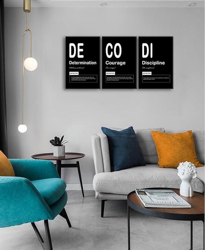 Motivational Canvas Wall Art 3 Pieces Office Decor Determination Courage Discipline Noun Inspirational Wall for Home Living Room Bedroom Wall Decor Inspiring Posters Prints Framed [48" W X 24" H]