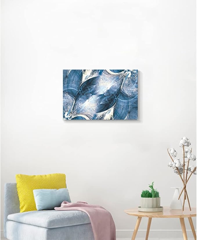 Wall Art Canvas Abstract Art Paintings Blue Circle Graffiti on White Background Modern Artwork Decor for Living Room Bedroom Kitchen 24X16in
