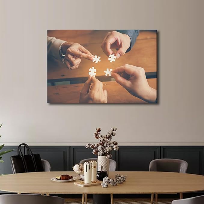 TUMOVO Wall Art For Office Business Teamwork Concept Pictures 1 Panel Inspirational Wall Art Positive Modern Decor Puzzle Poster Canvas Print (16" Wx24 H)