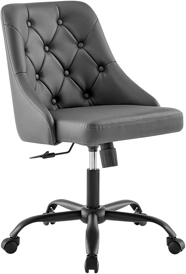 Modway EEI-4370-BLK-GRY Distinct Tufted Swivel Vegan Leather Office Chair, Black Gray