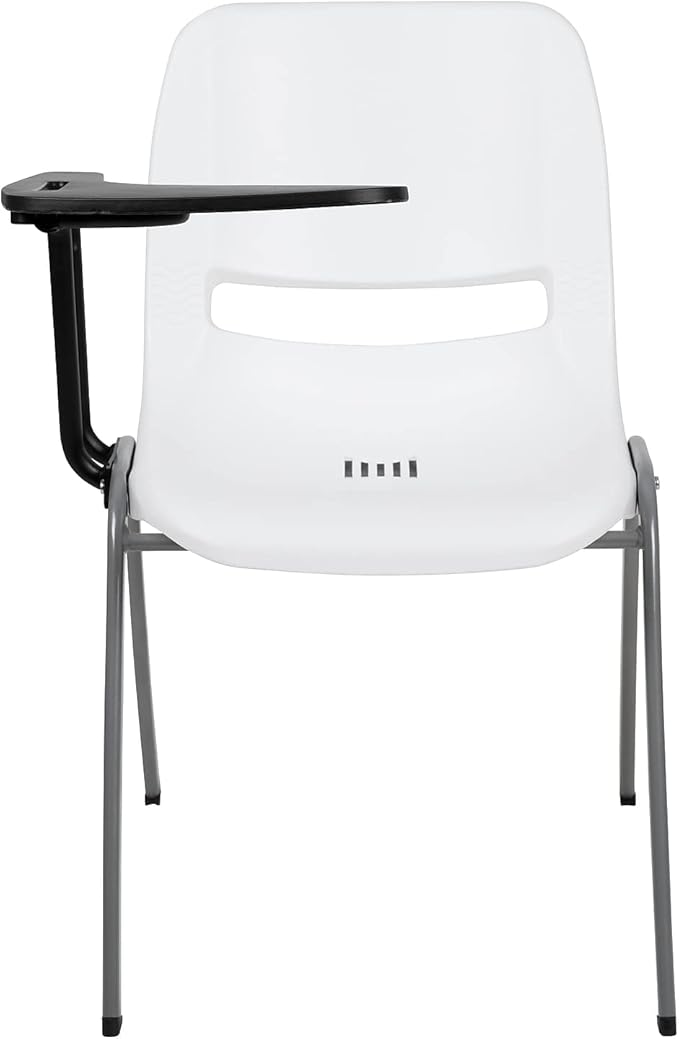 Flash Furniture HERCULES White Ergonomic Shell Chair with Right Handed Flip-Up Tablet Arm