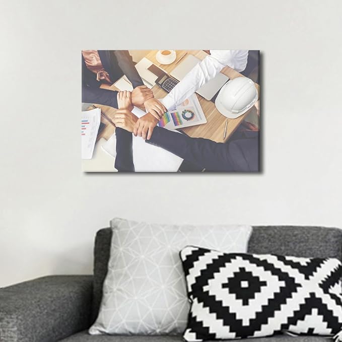 1 Panel Canvas Wall Art Businessman and Engineer Working Hands of Business People Joined Hands Together In Office Meeting Picture Modern Decor Poster Canvas Print Frame Ready To Hang (12"Wx18"H)