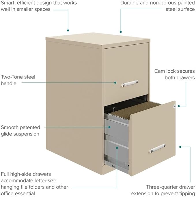 Scranton & Co Set of 2 18" D 2-Drawers Metal File Cabinet in Putty/Beige
