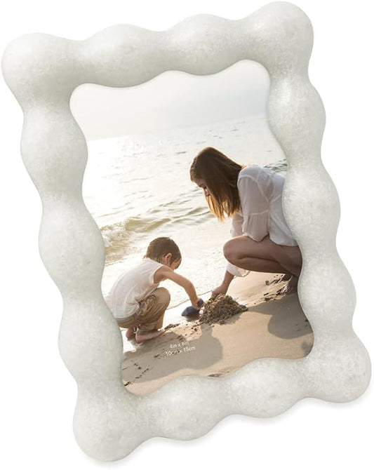 Isaac Jacobs 4x6 White Resin Picture Frame, Elegant Undulating Curve Design for Tabletop & Wall Display Photo Frame, Home Décor, Art, Photo Gallery (4x6, White)
