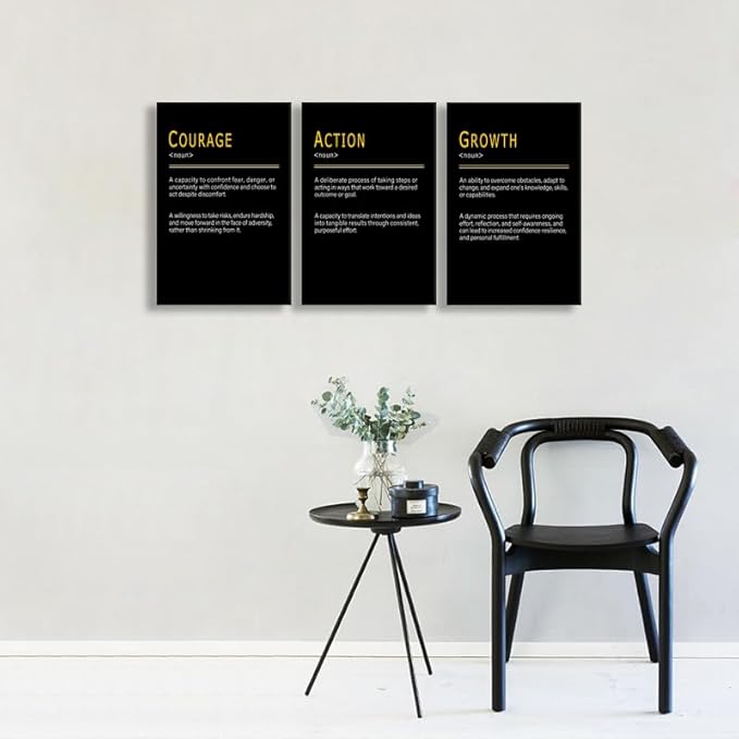 3 Pieces Inspirational Wall Decor COURAGE ACTION GROWTH Noun Painting Modern Artwork Positive Quotes Promote Personal Progress Motivational Wall Art for Office Home Workplace Framed [48''Wx 24''H]