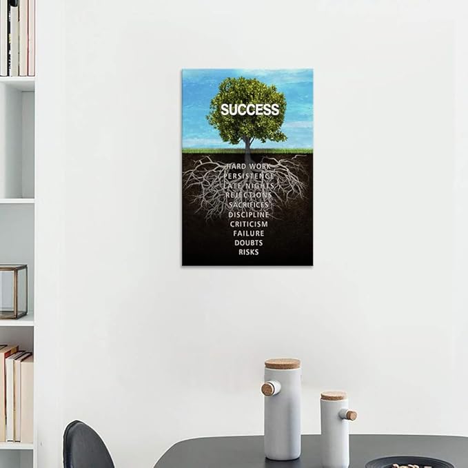 Yatsen Bridge Successful Tree Canvas Wall Art Modern Artwork Motivational Teamwork Entrepreneur Quotes Print Poster Stretched by Wooden Frame for Office Gym Decor - 12''W x 16''H