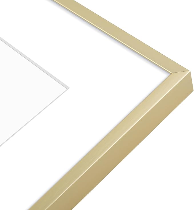 Golden State Art, Aluminum Gallery Wall Frame Set of 7 - Includes One 11x14, Two 8x10, and Four 5x7 - Metal Frames with Mat & Real Glass Cover for Elegant Home or Office Decor (Style 2, Gold)