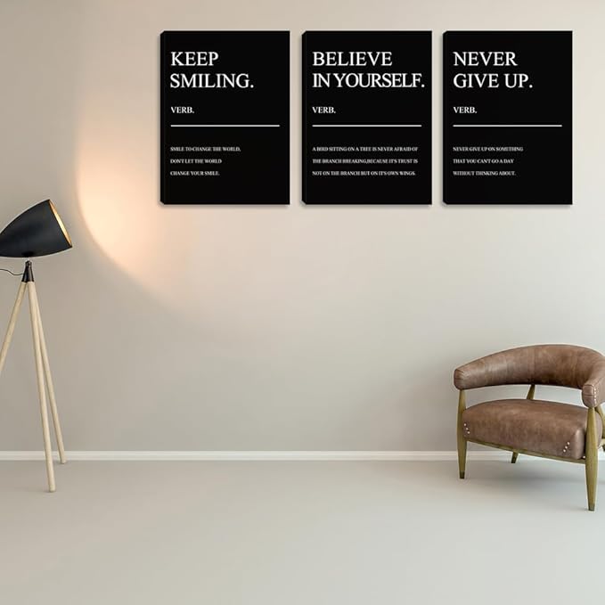 Motivational Prints 3 Pieces Framed Canvas Wall Art Inspirational Positive Quote Black Office Wall Decor Poster Positive Wall Art Painting Picture Wall Decor Art for Bedroom Living Room (72" Wx36 H)