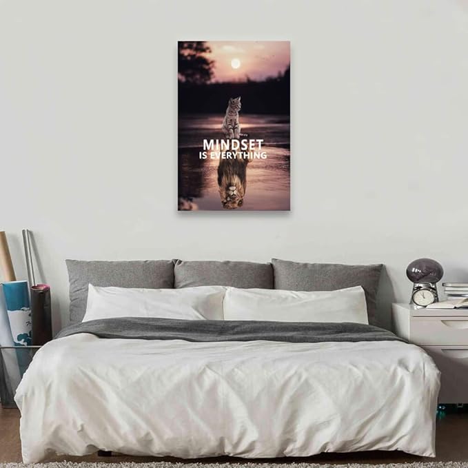 Inspirational Entrepreneur Quotes Kitten Lion Animal Poster Printing Artwork Painting Mindset is Everything Wall Art Picture Library Classroom Home Decoration Frame Ready to Hang[24''W x 36''H]