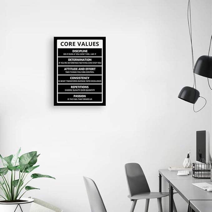 WYJZDZQ8 Inspirational Canvas Wall Art Core Values Painting Poster Motivational Entrepreneur Quotes Proverbs Picture Print Artwork Office Decor Home Classroom Wall Decoration Frame [18" W x 24" H]