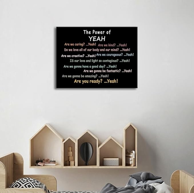“The Power of Yeah”Motivational Wall Decor Positive Psychological Suggestion Q&A Inspirational Wall Art for Bedroom Psychotherapy Room School Children's Room Framed Ready to Hang [18" W X 24" H]