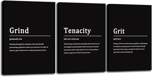 Motivational Wall Art Tenacity Grit Noun Home Wall Decor Inspirational Posters Grind Verb Picture Prints Canvas Modern Office Decor Painting Artwork Stretched and Framed[60''Wx 28''H]