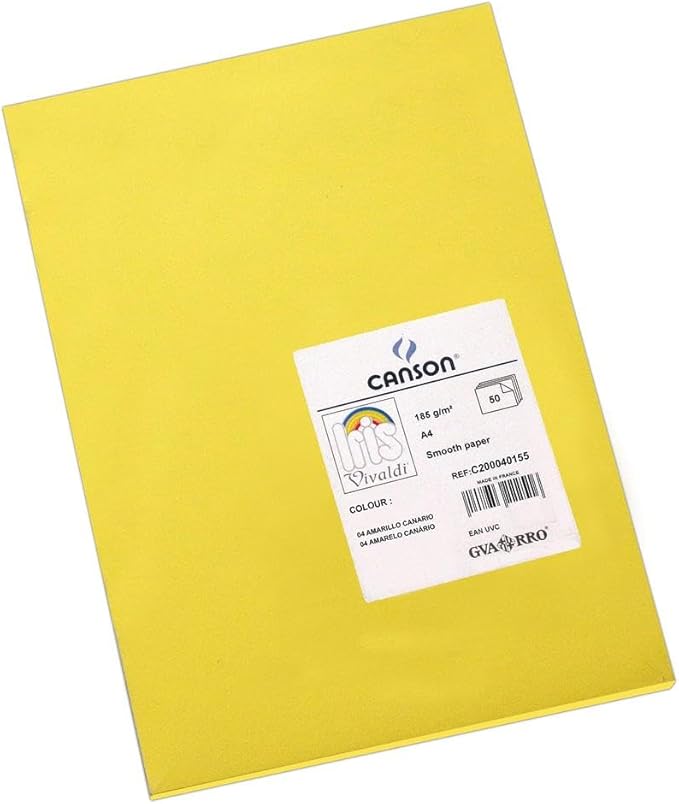 Canson Iris Vivaldi A4 185 GSM Smooth Colour Paper - Canary Yellow (Pack of 50 Sheets)