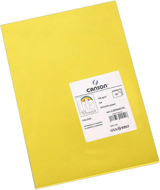 Canson Iris Vivaldi A4 185 GSM Smooth Colour Paper - Canary Yellow (Pack of 50 Sheets)