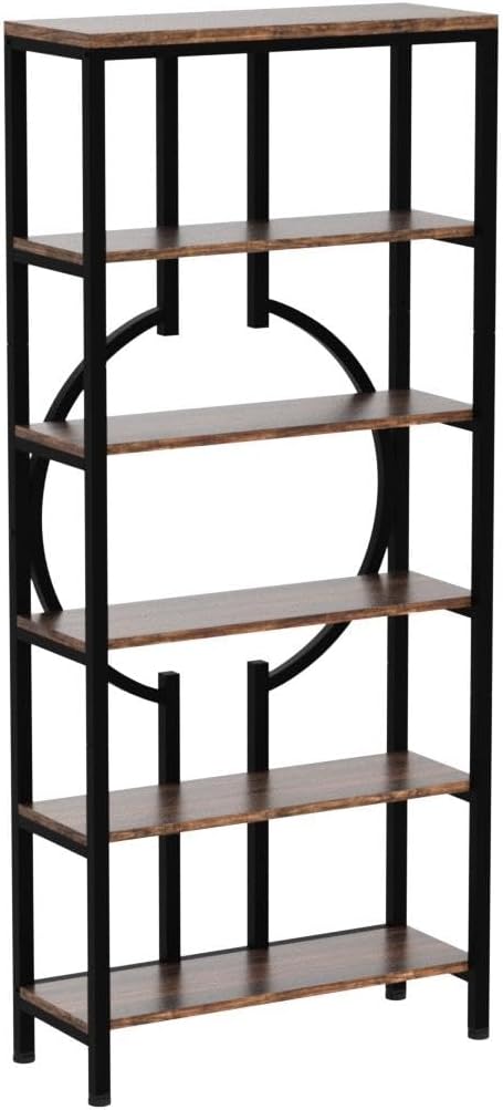 Tribesigns 70.9 Inch Industrial Bookshelf, 6-Tier Tall Etagere Bookcase with Open Shelves, Metal Decorative Book Shelf Storage Shelving Unit for Living Room and Home Office, Rustic Brown