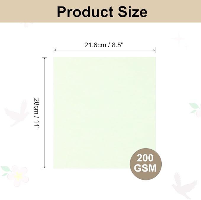 25 Sheets Parchment Paper Aged Look Stationery 200GSM Vintage Paper Sheet, [for Certificate, Invitation, Envelope] - 8.5 x 11 Inch/Light Green