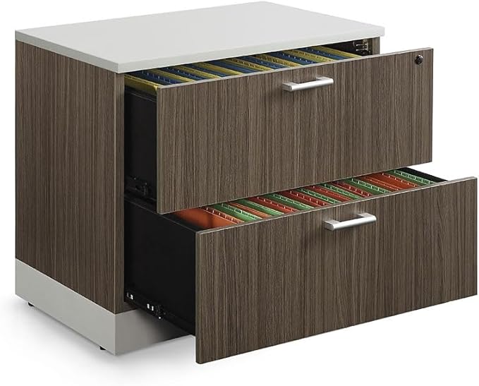 NBF 2 Drawer Lateral File Cabinet, Locking Filing Cabinet for Letter & Legal Files, 31.5" W Driftwood Laminate Office File Cabinet, Gray