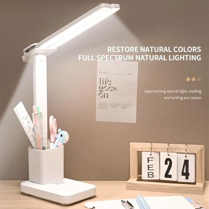 Rechargeable Desk Lamp, Small Desk Light with 3 Color Temperatures & Stepless Dimming, Battery Powered Table Lamp for Home Office, Eye-Caring Study Lamp with USB-C Charging Port (FOLD-699ADUAL)