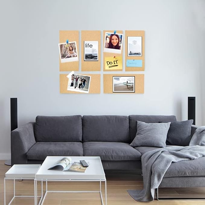 Cork Board Tiles 17”X 8” – 1/2” Thick Cork Board – Bulletin Board – Pin Board Decoration for Pictures,Ultra Strength Adhesive Backing – 6 Pieces Cork Boards for Walls – 1 Box Push Pins
