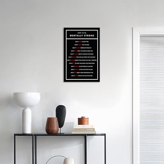 WYJZDZQ8 Inspirational Office Canvas Wall Art Poster Motivational Pictures Canvas Painting How To Be Mentally Strong Print Poster Artwork Wooden Home Decor Room Framed Ready to Hang[12''W X 18''H]