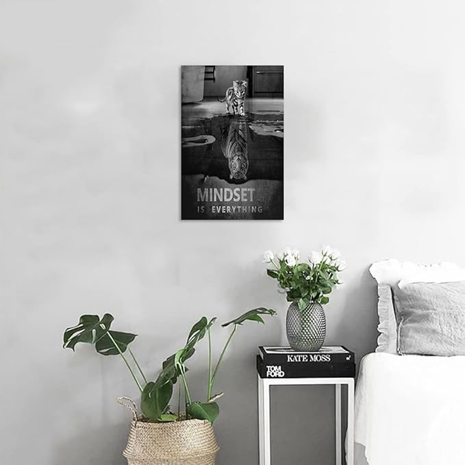 Yatsen Bridge Cat Tiger Canvas Wall Art Inspirational Entrepreneur Quotes Poster Mindset is Everything Artwork Office Home Decor Framed Ready to Hang - 12" Wx16¡®H