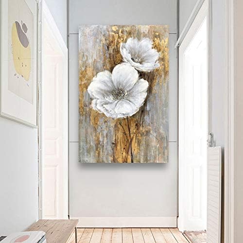 Yihui Arts White Floral Wall Pictures Vertical Lily Bouquet Flower Oil Painting Artwork for Living Room Bedroom Hallway Decor