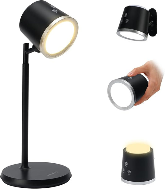 Magnetic Rechargeable LED Desk Lamp, Cordless Dimmable Reading Light with 3 Color Modes, 360° Rotation for Home Office Bedroom Hallway Camping