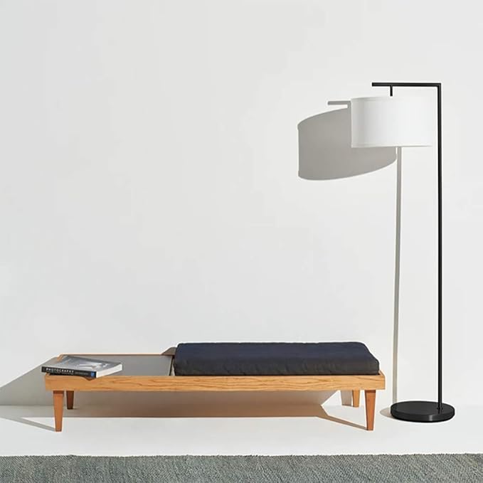 Brightech Montage Modern Floor Lamp - LED Standing Lamp with Tan Shade for Living Rooms & Offices - Bedroom Reading Light - Tall Corner Pole Lamp for Contemporary Home Decor - Black