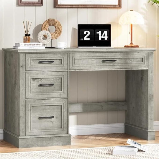 Farmhouse 47" Executive Desk with 3 Drawers and Adjustable File Drawer, Workspace for Home Office and Study, Grey.